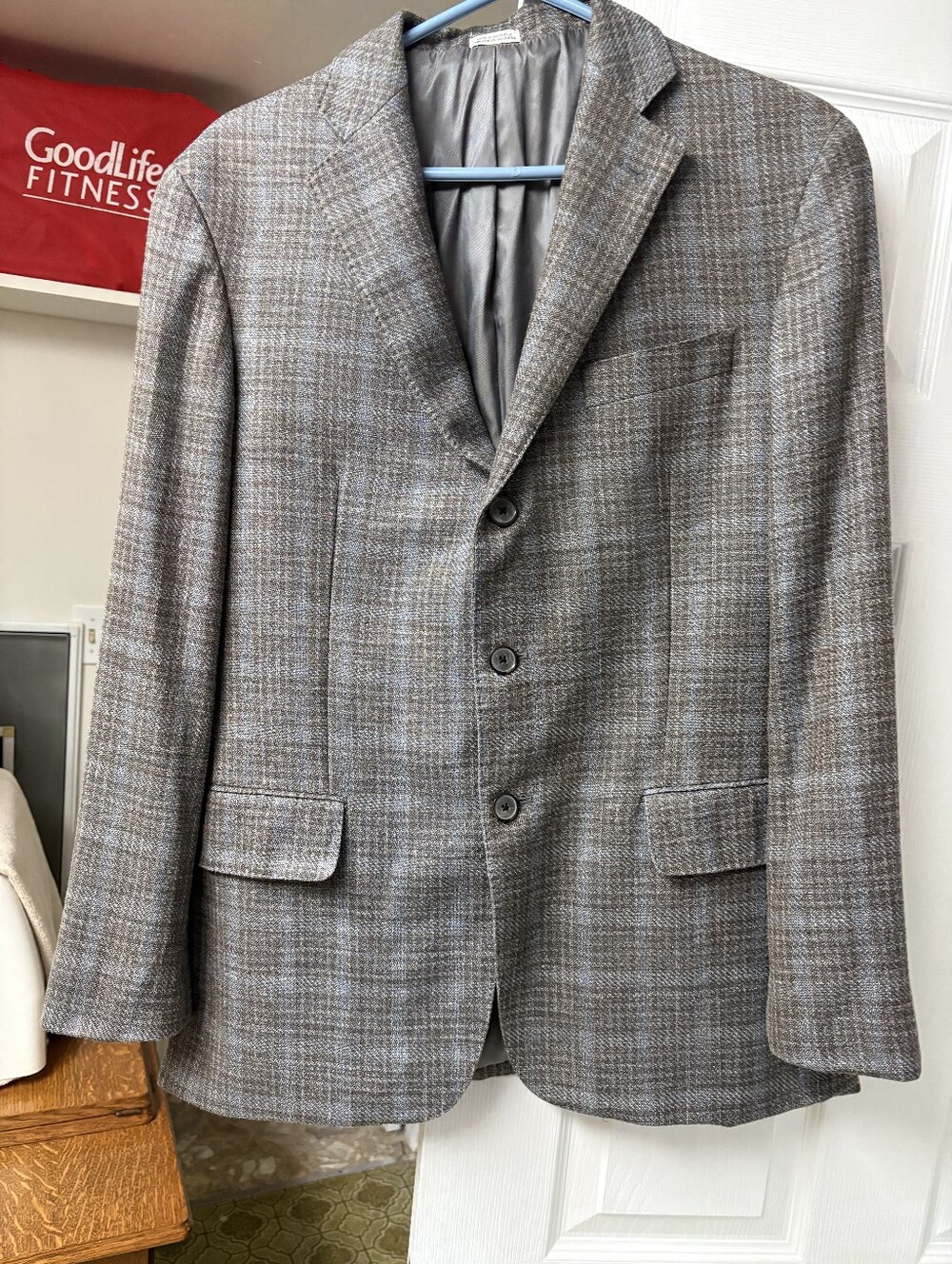 Joseph Abboud Gray-Brown Plaid Sport Coat with Blue Overcheck